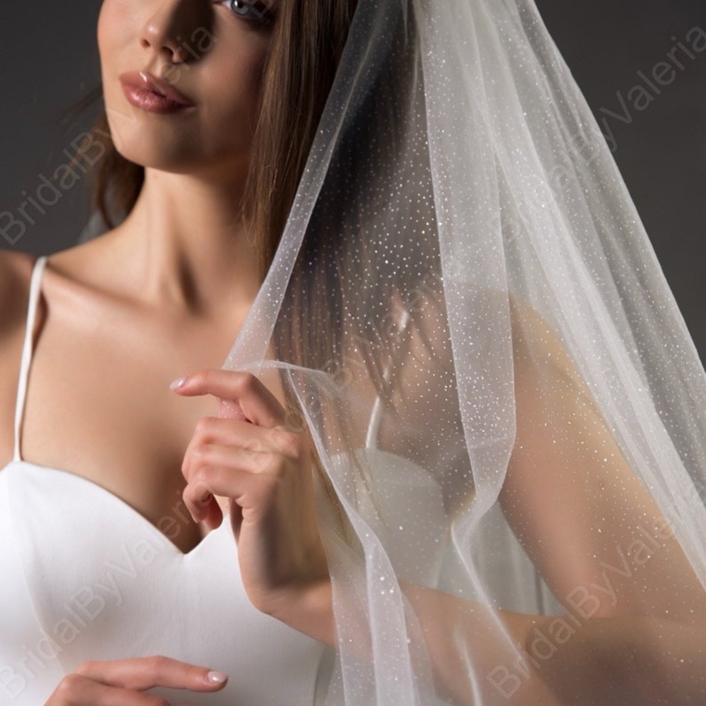 Elegant White Bridal Veil with Subtle Sparkle
